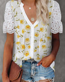 Floral Print Sling Lace Short Sleeve T shirt