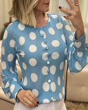 Polkadot Print Lantern Sleeve Buttoned Top