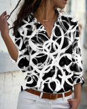 Abstract Print Long Sleeve Buttoned Shirt