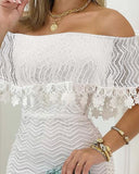 Off Shoulder Foldover Bodycon Lace Dress