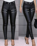 Zipper Design High Waist Skinny Pants