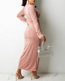 Buttoned Ruched Long Sleeve Shirt Dress