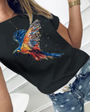 Bird Print Short Sleeve Casual T shirt