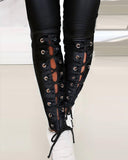 Solid Color Lace up Skinny Jeans