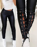 Solid Color Lace up Skinny Jeans