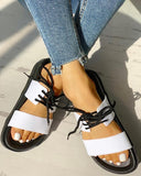 Lace Up Double Strap Open Toe Flat Sandals