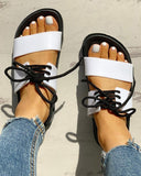 Lace Up Double Strap Open Toe Flat Sandals