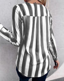 Stripes Deep V Long Sleeve Casual Blouse