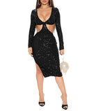 Long Sleeve Plunge Cutout Backless Sequins Dress