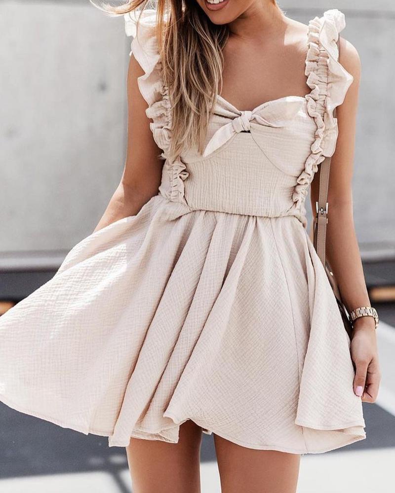 Ruffles Frill Hem Knotted Front Casual Dress