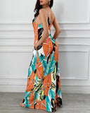 Leaf Print Pocket Design Maxi Dress