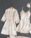 5PCS Contrast Lace Cami Set With Nightdress & Belted Robe