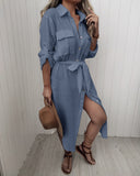 Button Design Short Sleeve Shirt Dress