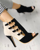 Colorblock Splicing Hollow Out Buckled Thin Heels