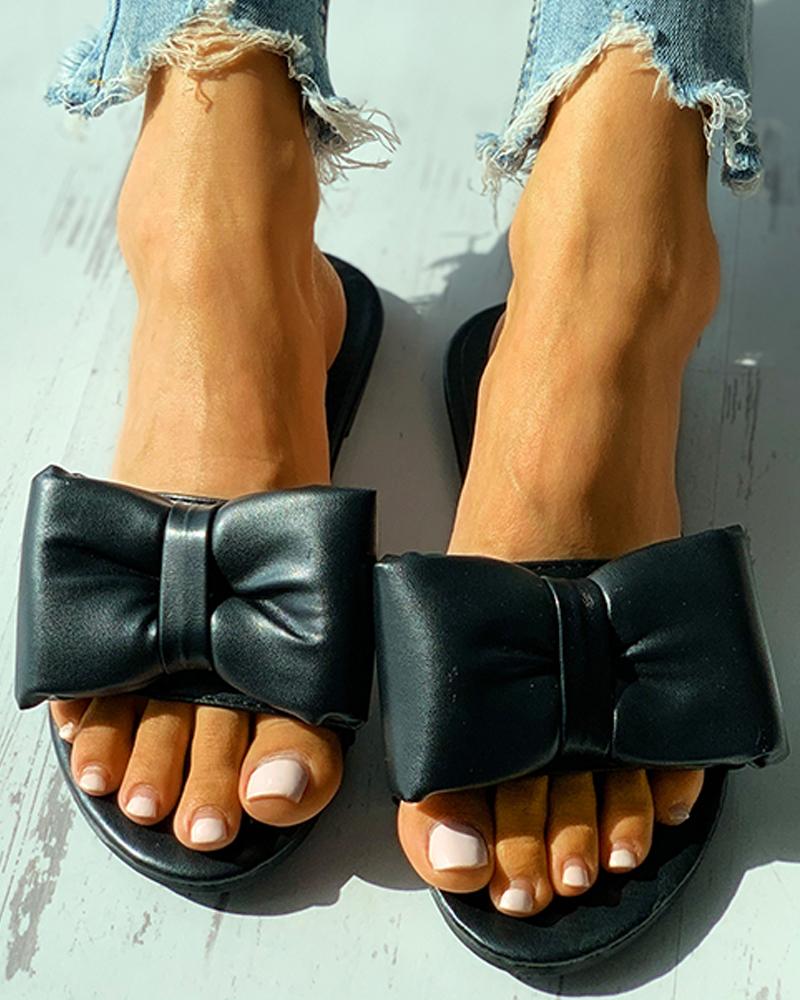 Bowknot Decor Peep Toe Flat Sandals
