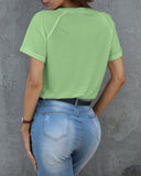 V neck Plain Short Sleeve Casual T shirt