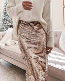 High Waist Sequins Skinny Skirt