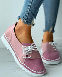 Colorblock PU Patch Lace up Suede Slip On Flats