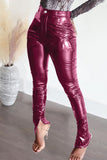 Fashion Casual Solid Slit Skinny Mid Waist Pencil Trousers