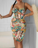 Floral Print Pleated Straight Bodycon Dress