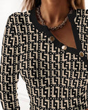 Geo Print Button Decor Long Sleeve Top