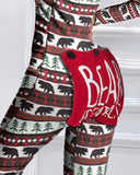 Christmas Print Functional Buttoned Flap Adults Pajamas