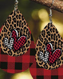 Valentine's Day Cheetah Plaid Heart Print Waterdrop Earrings