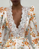 Floral Print Puff Sleeve Button Front Ruffle Hem Dress