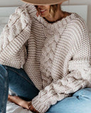 Casual Solid V neck Loose Sweater