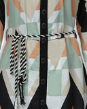 Colorblocked Geo Print Asymmetrical Shirt Dress