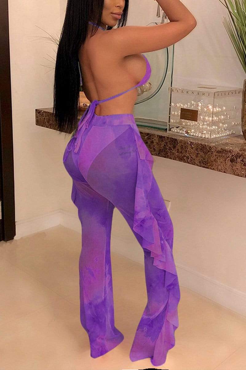sexy mesh printing pant set