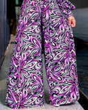 Plus Size Abstract Print Wide Leg Belted Jumpsuit