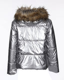 Zip Front Long Sleeve Fuzzy Hooded Puffer Coat