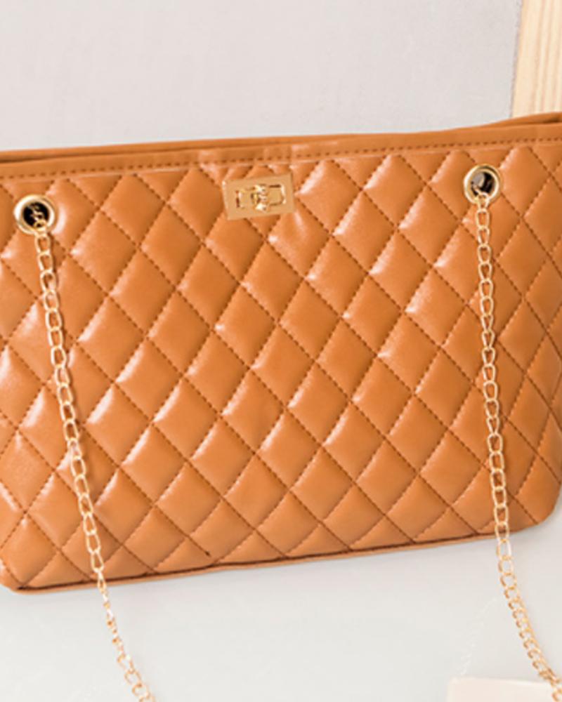 Quilted Twist Lock Chain Tote Bag