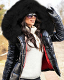 Zip Front Long Sleeve Fuzzy Hooded Puffer Coat