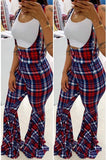 fashion casual check print flared jumpsuit