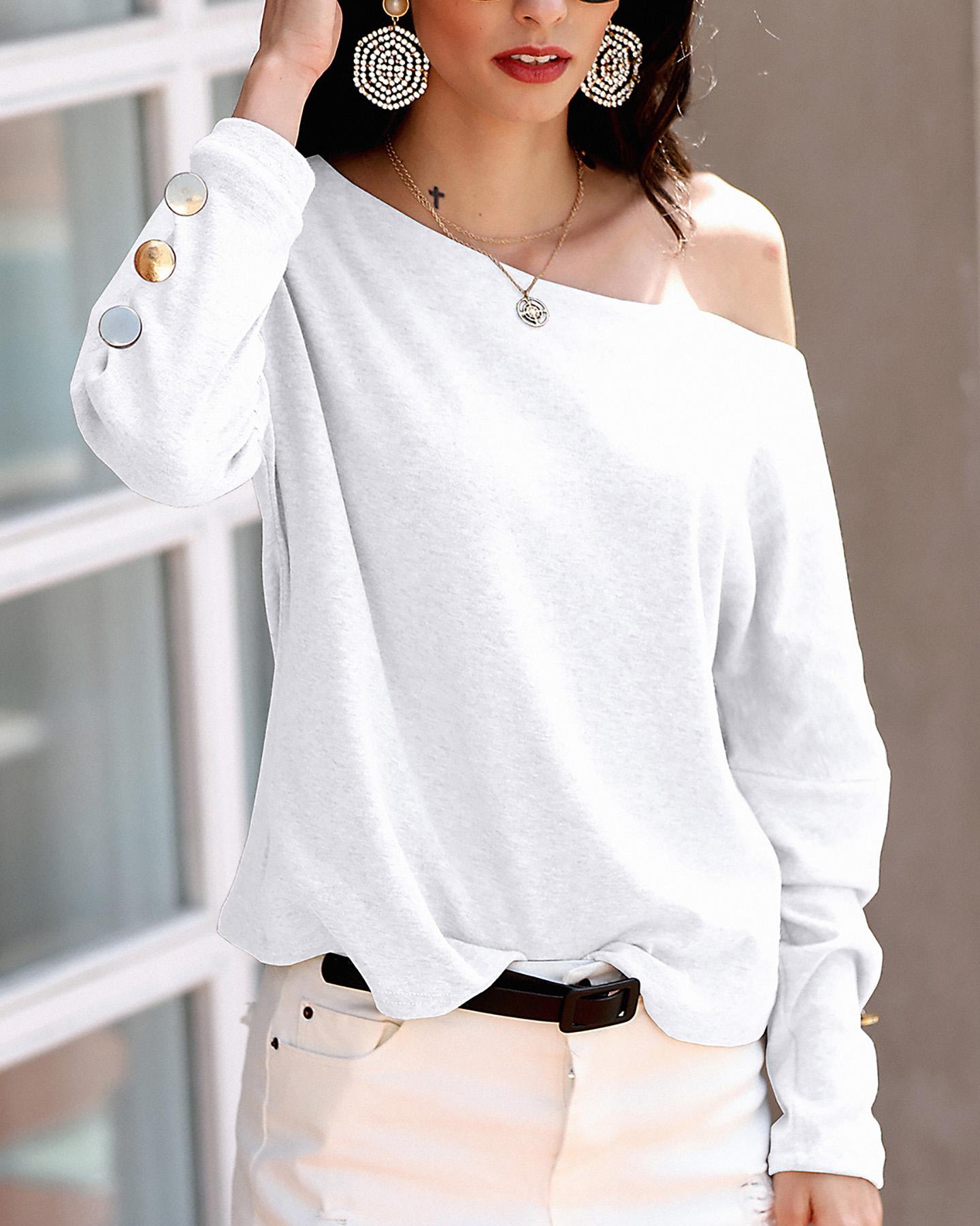 Batwing Long Sleeve Buttoned Top
