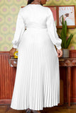 Elegant Solid Patchwork With Belt Pleated V Neck Long Dress Dresses（Belt Included）
