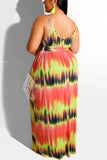 sexy tie dyed print sling dress with belt