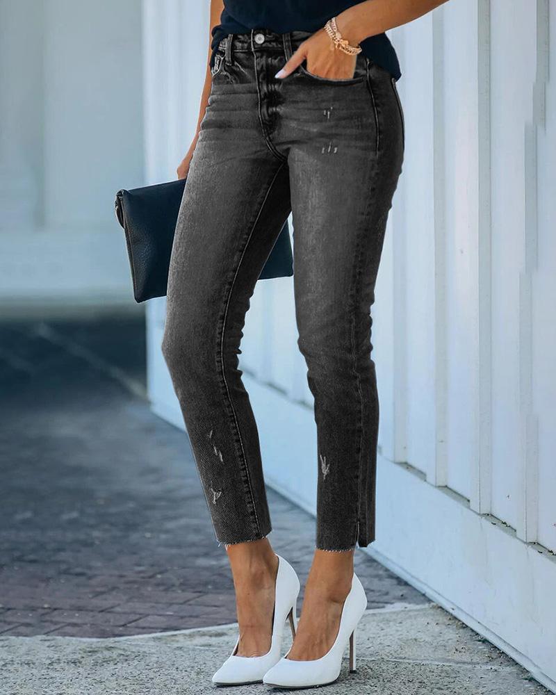 Slit Pocket Design High Waist Jeans