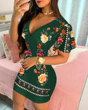 Ruffles Sleeve Floral Print Bodycon Dress