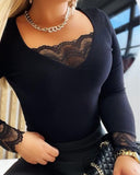 Contrast Lace Long Sleeve Skinny Top