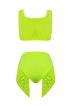 sexy tassel swimsuit fluorescent green two piece suit