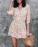 Tie Up Button Front Boho Romper