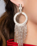 Round Shaped Rhinestone Tassel Design Drop Earrings