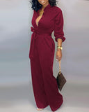 Solid Buttoned Pocket Casual Jumpsuit