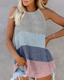 Colorblock / Plain Knitted U Neck Sleeveless Top