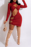 Fashion Sexy Solid Hollowed Out Turtleneck Long Sleeve Dresses