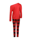 Christmas Letter Plaid Print Long Sleeve Pajamas Set