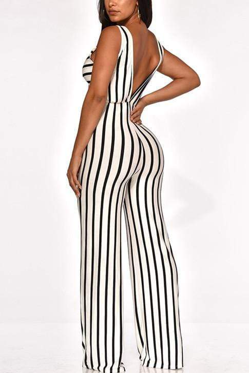 fashion sexy striped sleeveless jumpsuit